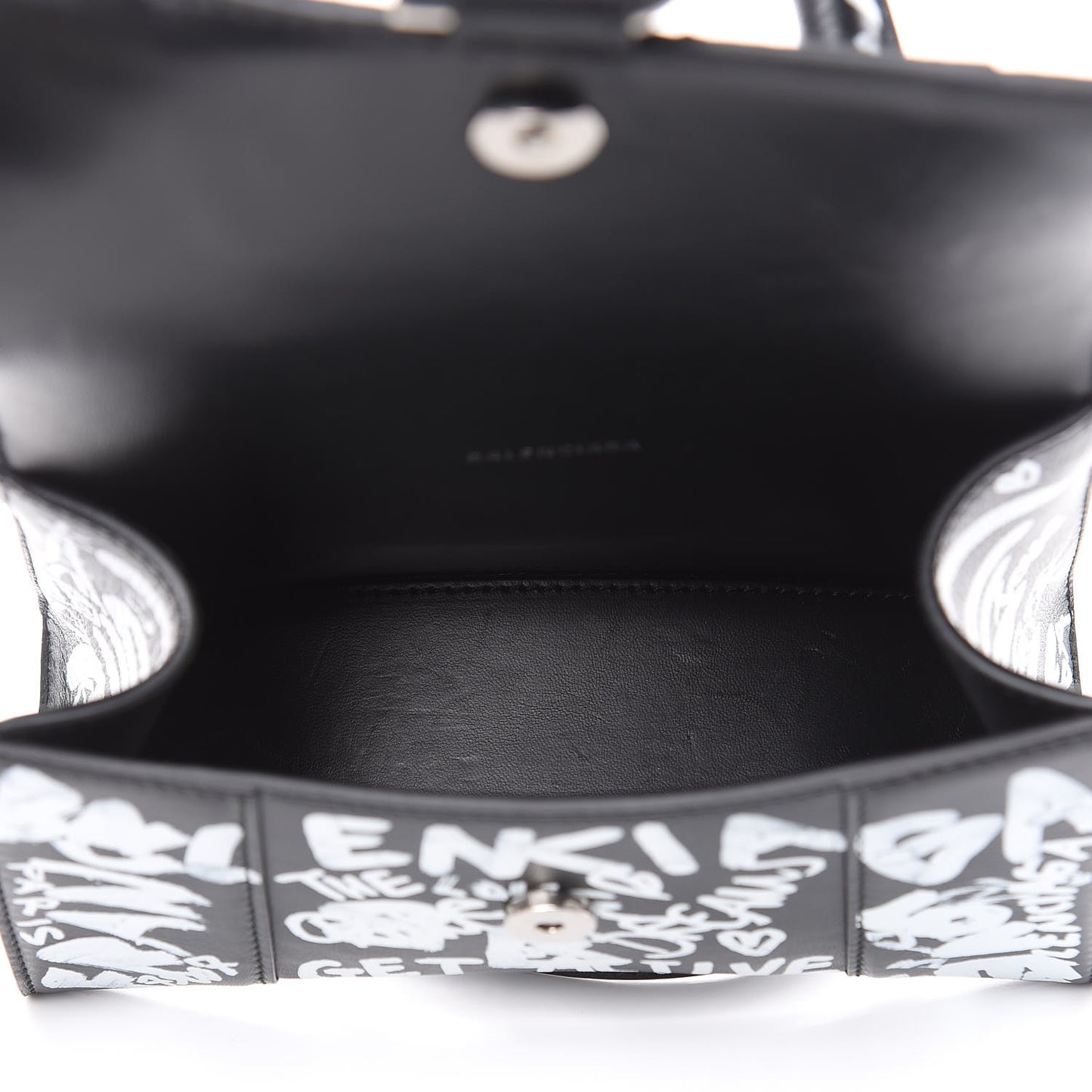 Smooth Calfskin Graffiti Hourglass Top Handle Bag XS Black White
