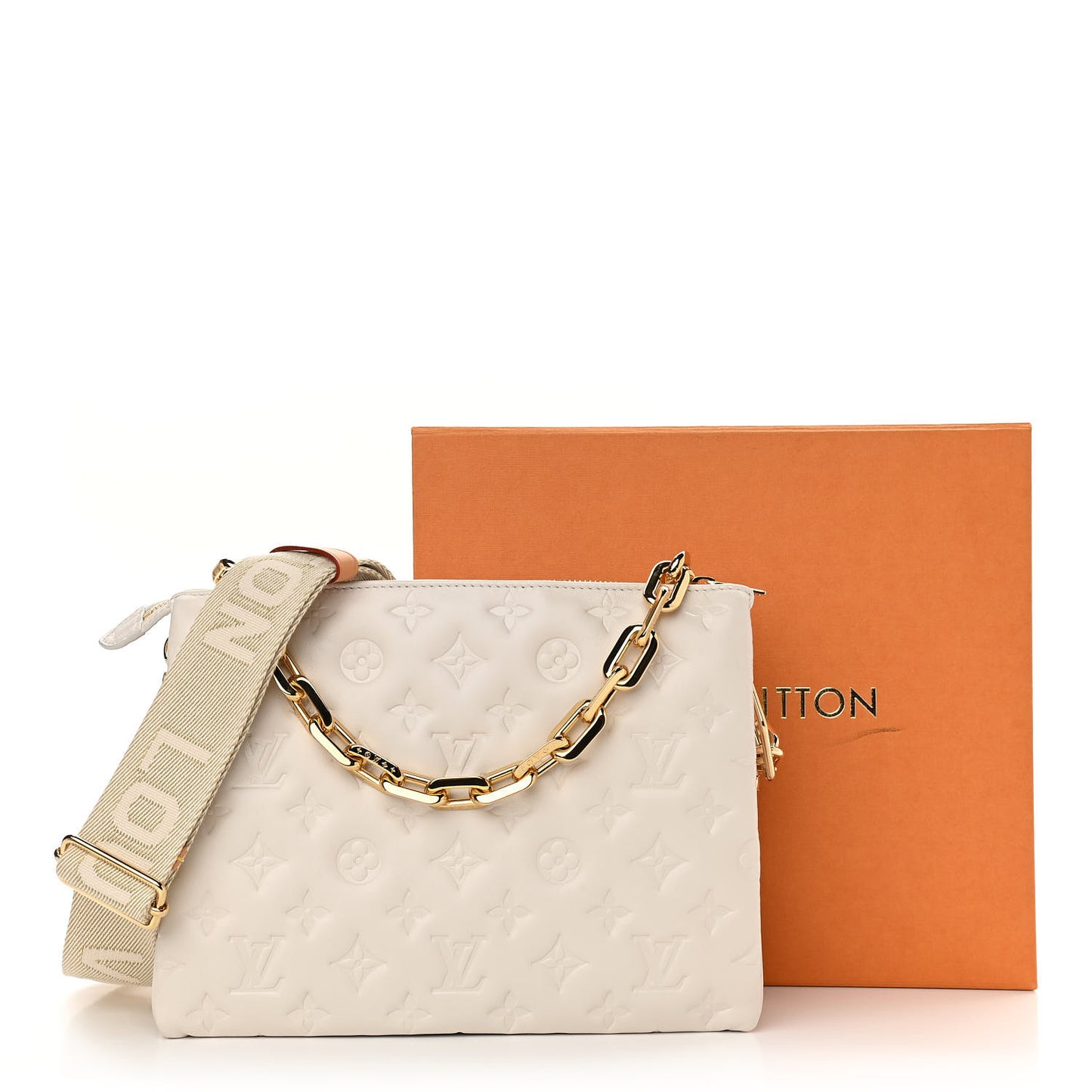 Lambskin Embossed Monogram Coussin PM Cream