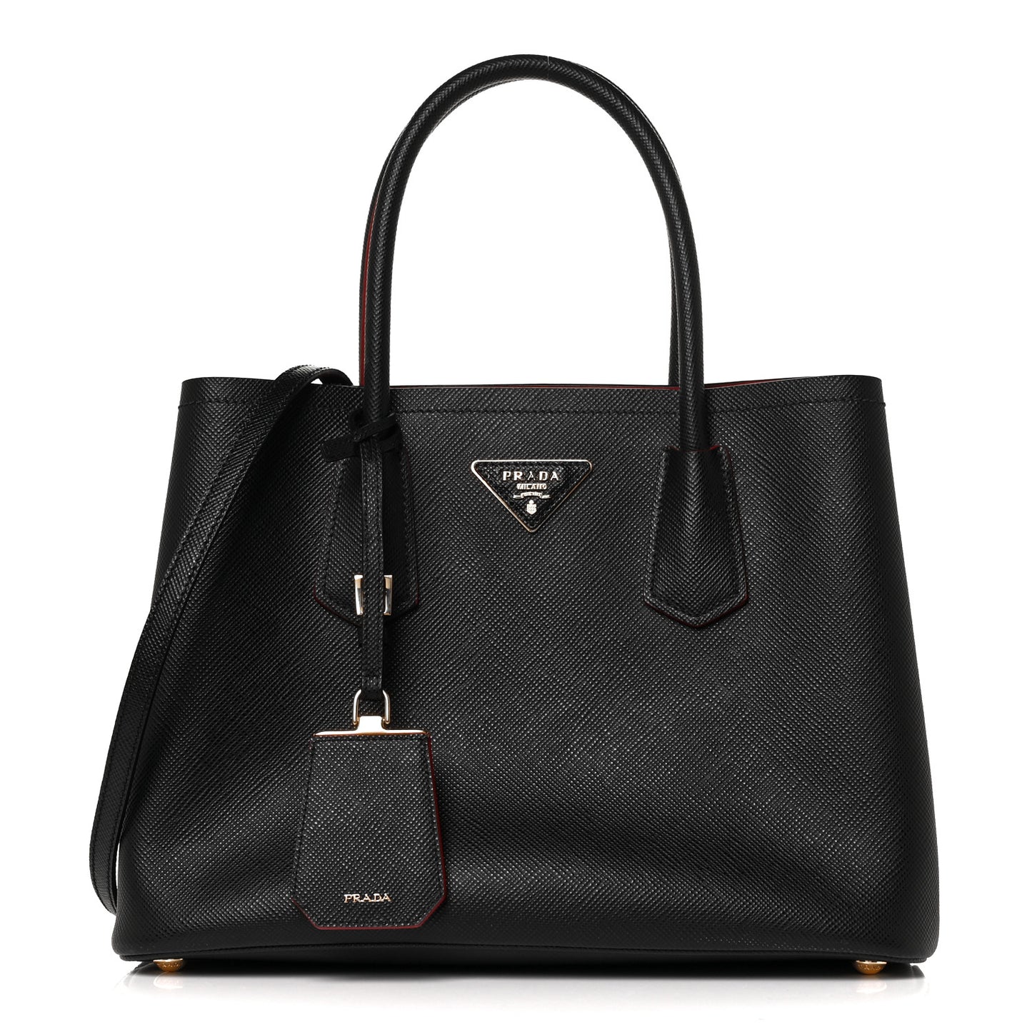 Saffiano Cuir Small Double Bag Black Fuoco