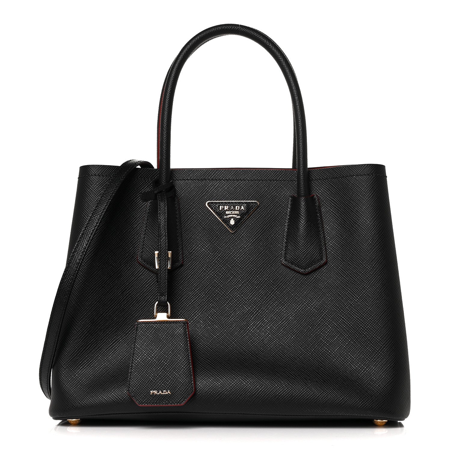 Prada Saffiano Cuir Small Double Bag Black Fuoco 1 of 9