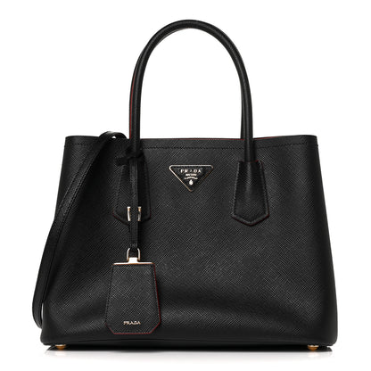 Prada Saffiano Cuir Small Double Bag Black Fuoco 1 of 9