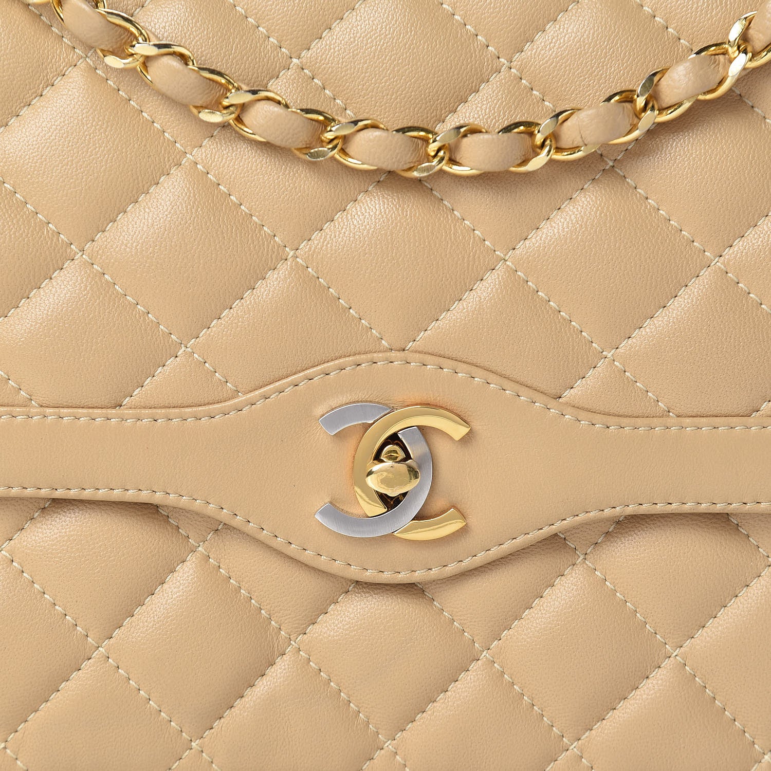 Chanel Lambskin Quilted Medium Double Flap Beige 9 of 15
