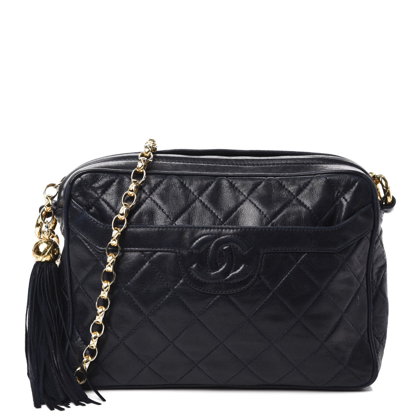 Lambskin Quilted CC Tassel Camera Case Navy