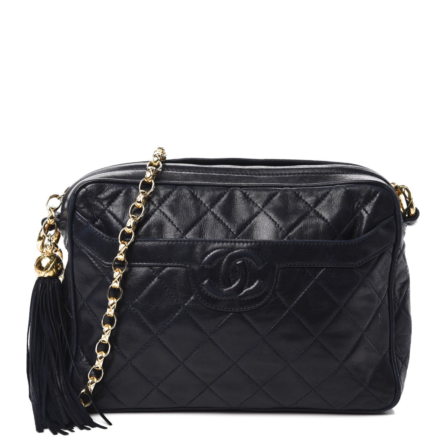 Chanel Lambskin Quilted CC Tassel Camera Case Navy 1 of 11