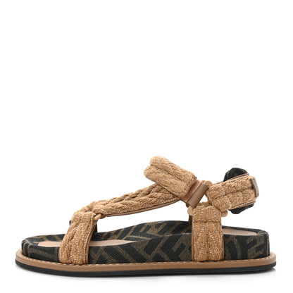 Fendi Fabric Jacquard FF Braided Fendi Feel 25mm Sandals 36.5 Sughero Black Tabacco 1 of 9