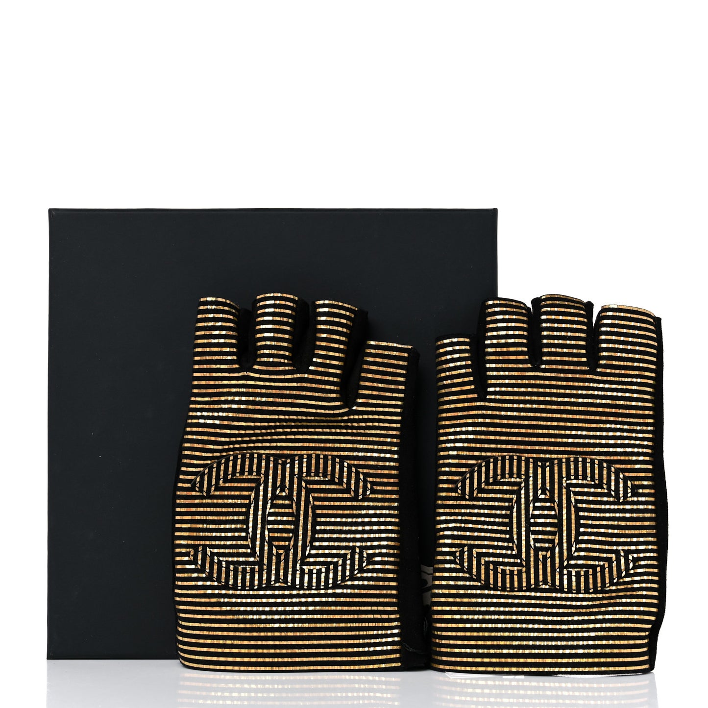 Lambskin Fingerless Gloves 7.5 Black Gold