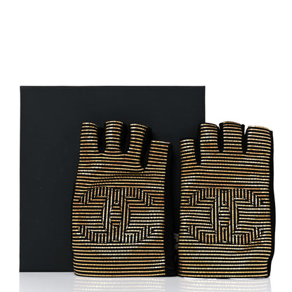 Chanel Lambskin Fingerless Gloves 7.5 Black Gold 6 of 6