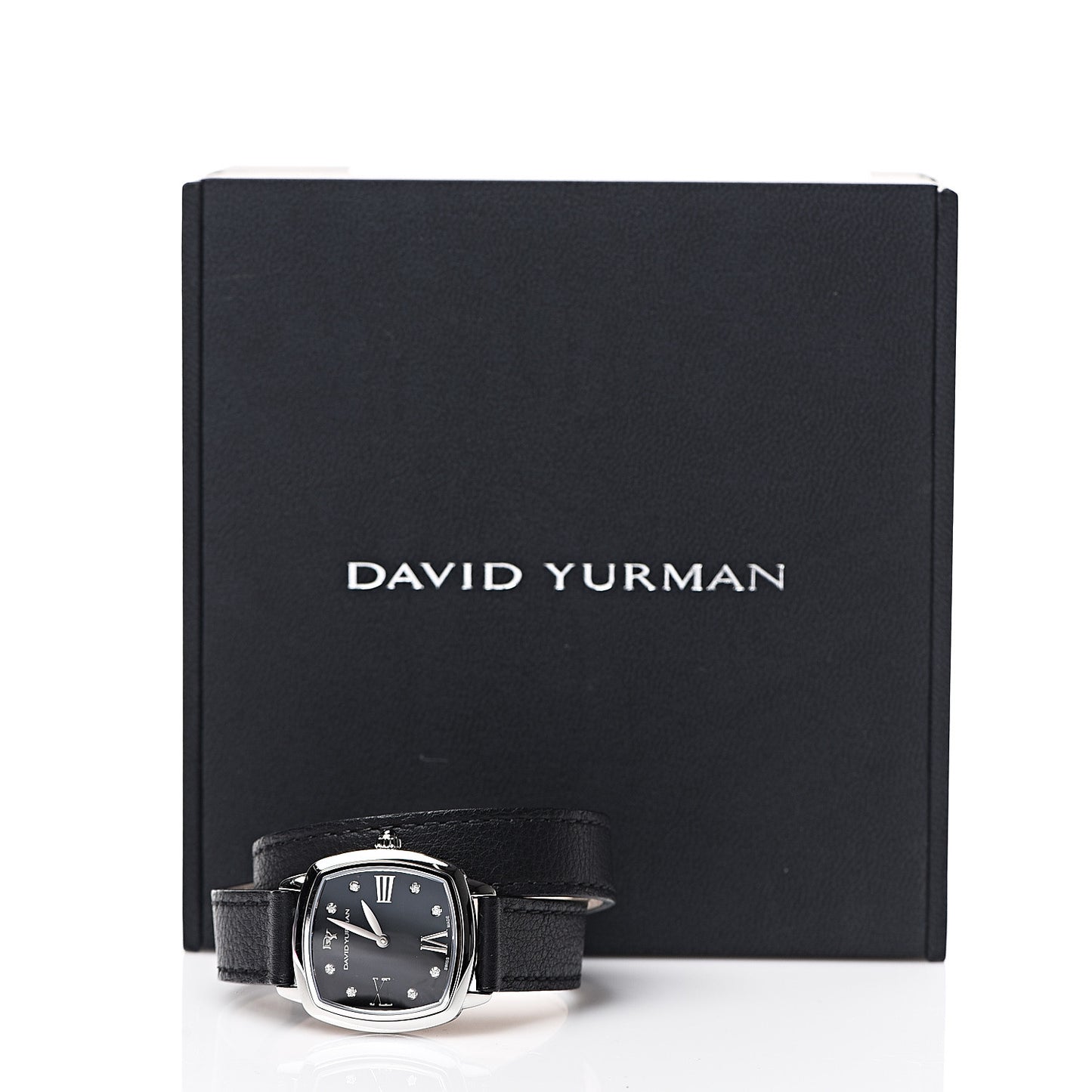 Stainless Steel Calfskin Diamond 27mm Albion Wrap Quartz Watch Black