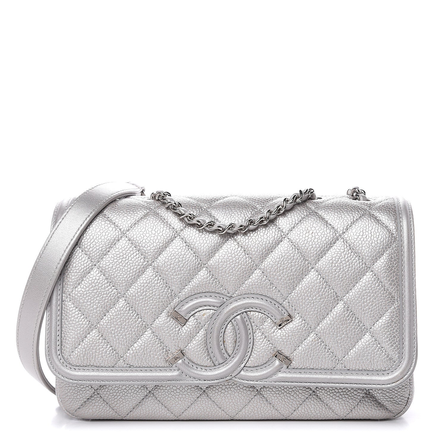 Chanel Metallic Caviar Quilted Small CC Filigree Flap Silver 1 of 14