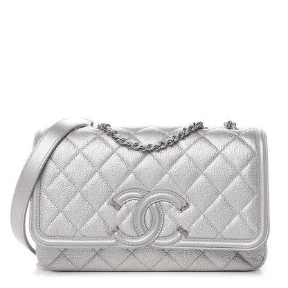 Chanel Metallic Caviar Quilted Small CC Filigree Flap Silver 1 of 14