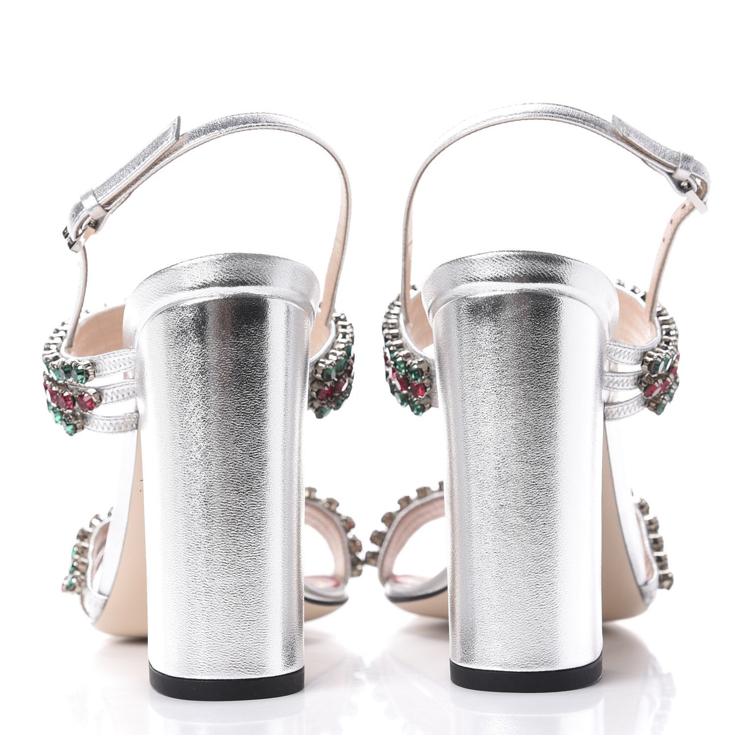 Nappa Silk Crystal Bertie High Heel Sandals 37.5 Argento
