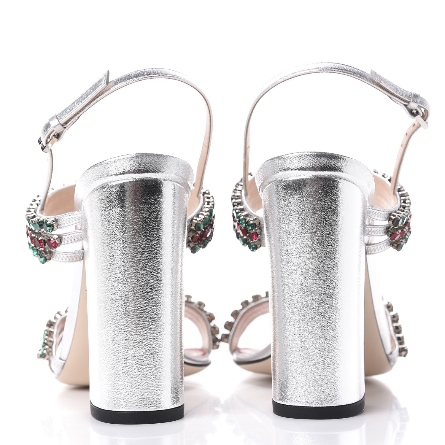 Gucci Nappa Silk Crystal Bertie High Heel Sandals 37.5 Argento 6 of 10