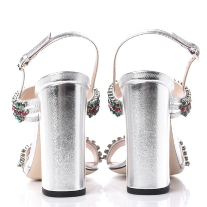 Gucci Nappa Silk Crystal Bertie High Heel Sandals 37.5 Argento 6 of 10