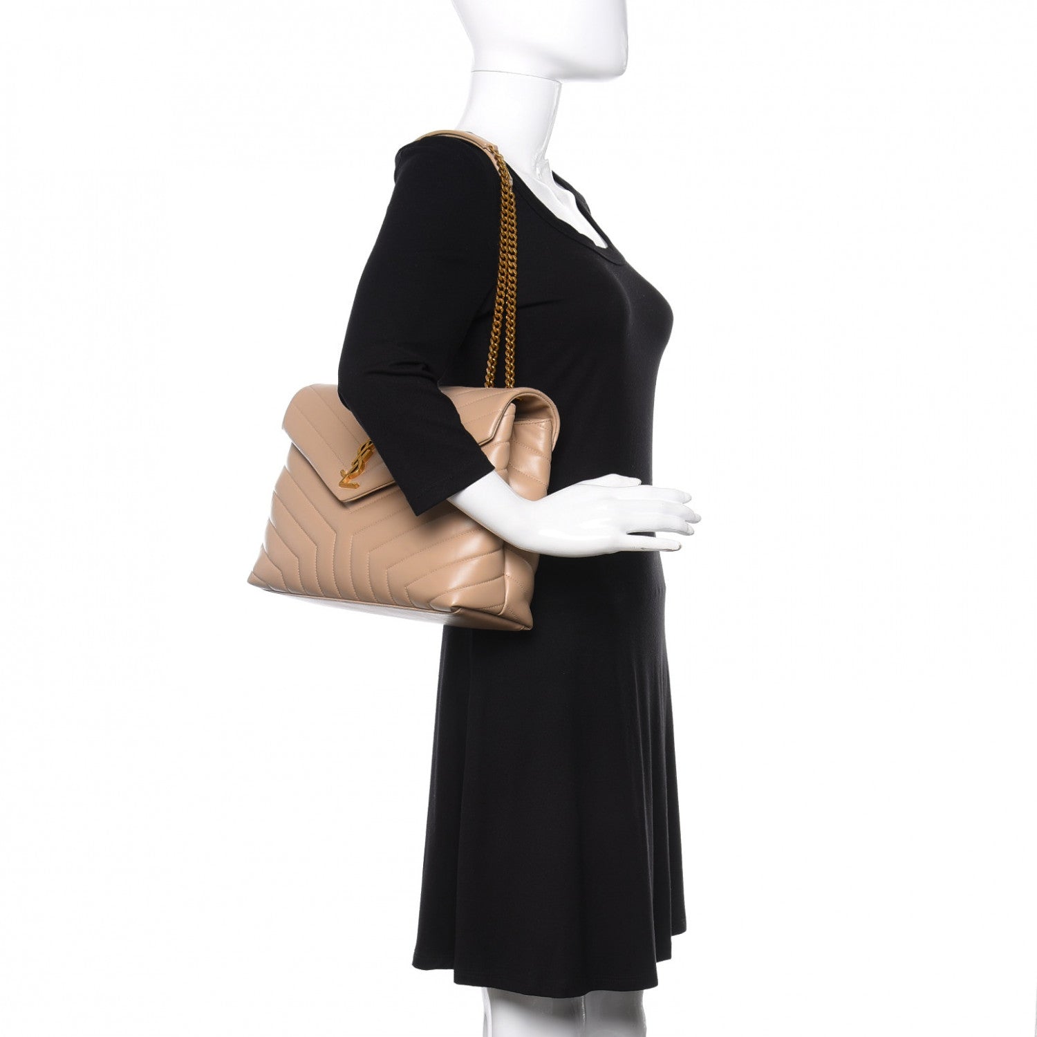 Saint Laurent Calfskin Y Quilted Monogram Medium Loulou Chain Satchel Dark Beige 2 of 11