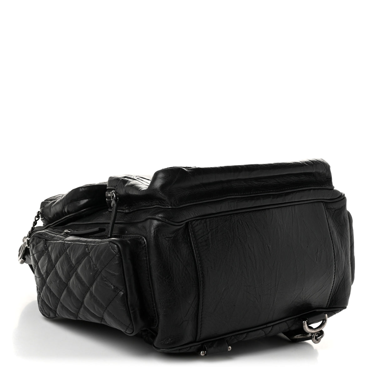 Grained Calfskin Quilted Large Casual Rock Backpack Black