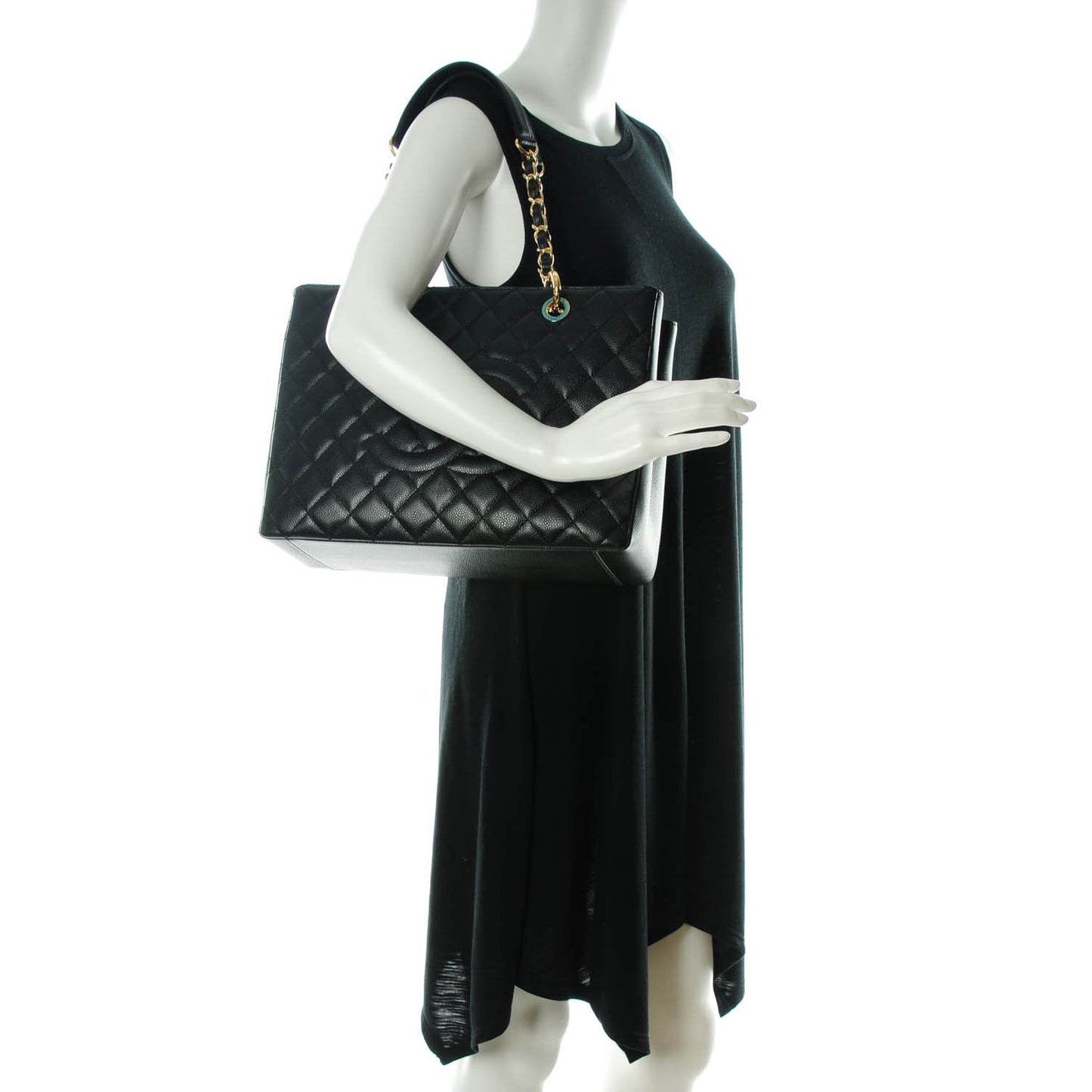 Caviar Quilted Grand Shopping Tote GST Black