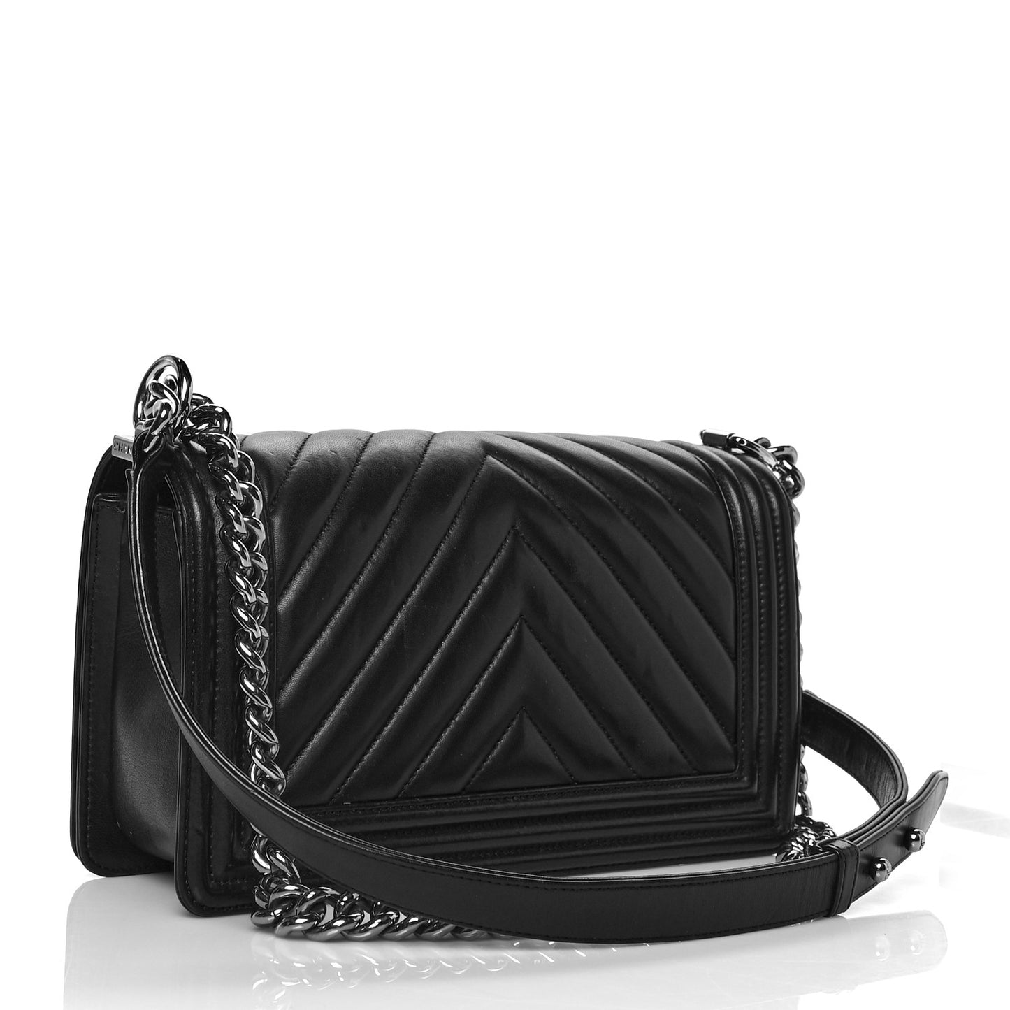 Lambskin Chevron Quilted Medium Boy Flap Black