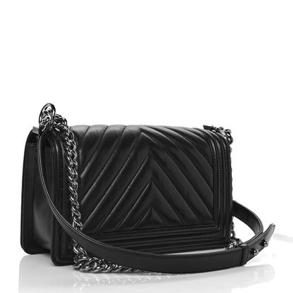 Chanel Lambskin Chevron Quilted Medium Boy Flap Black 3 of 12