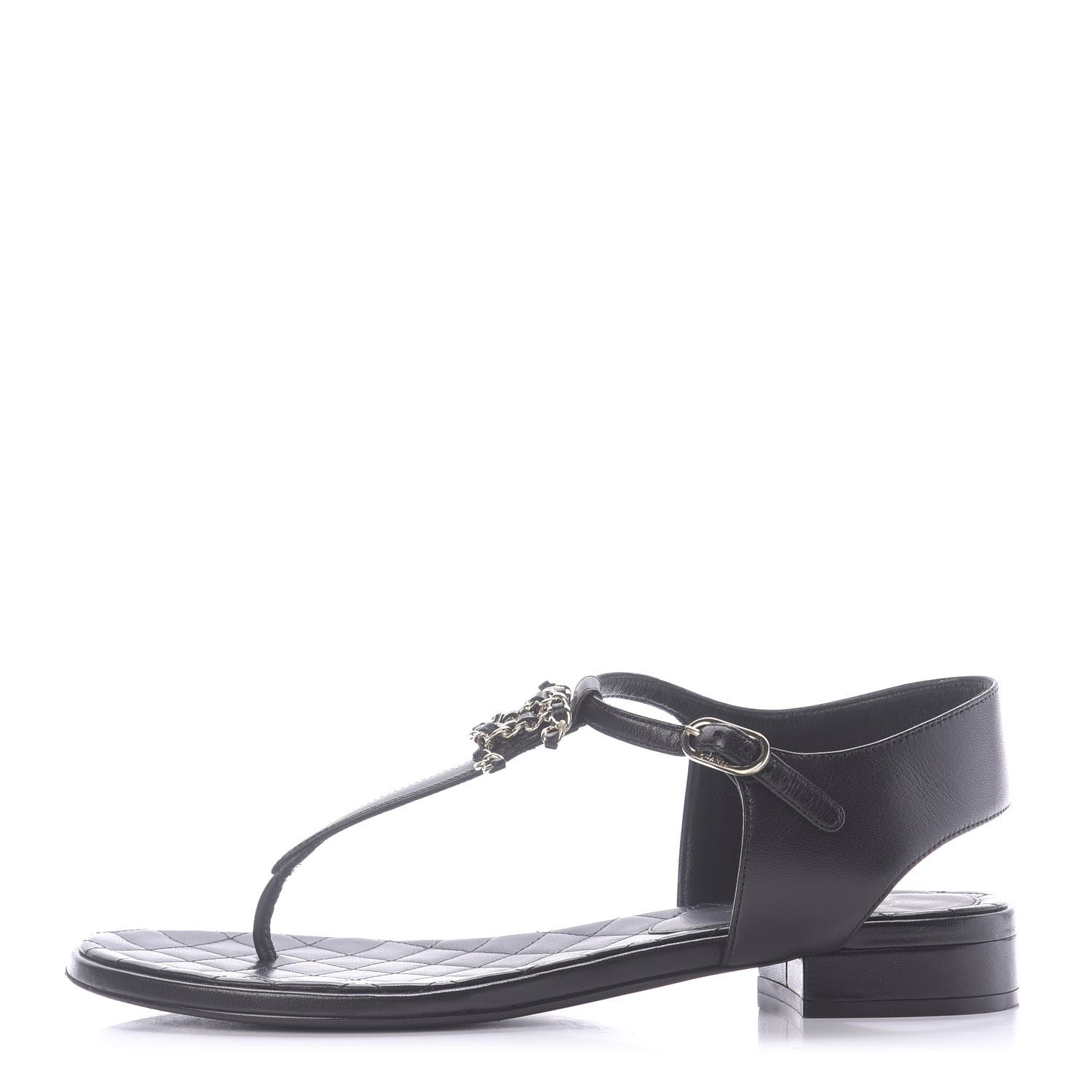 Chanel Lambskin CC Thong Sandals 38 Black 1 of 12