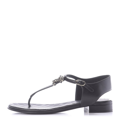 Chanel Lambskin CC Thong Sandals 38 Black 1 of 12