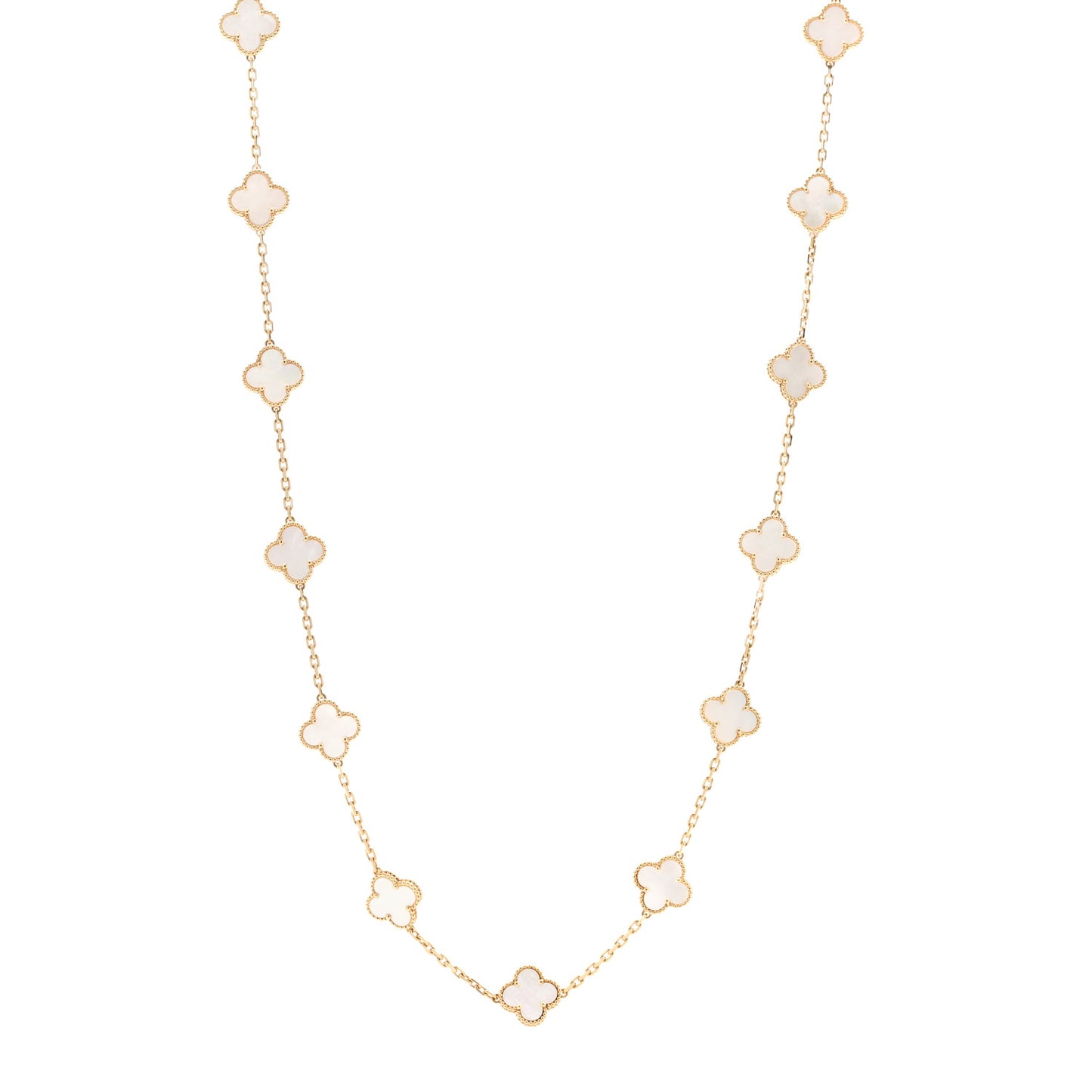 18K Yellow Gold Mother of Pearl 20 Motifs Vintage Alhambra Necklace