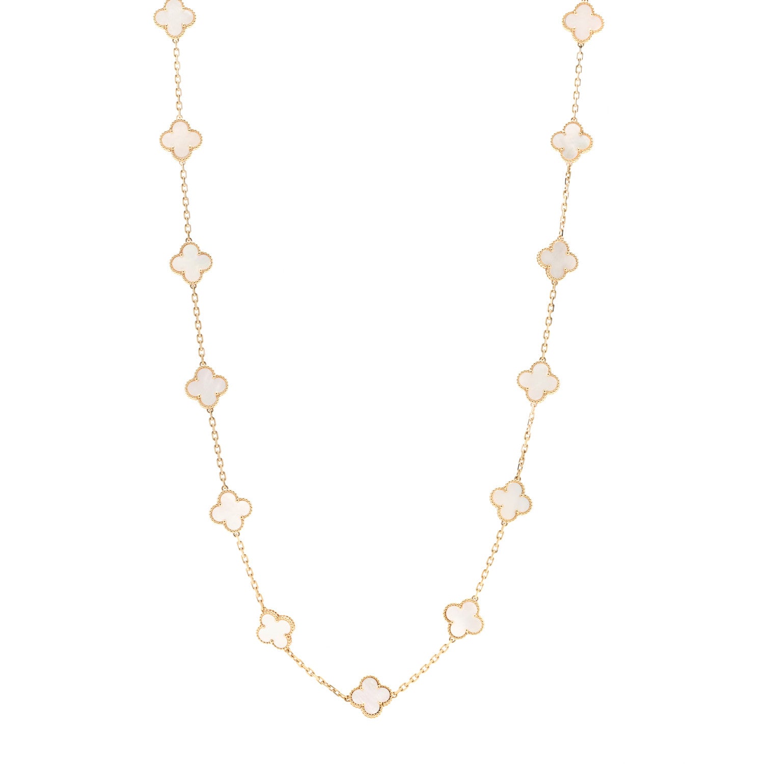 Van Cleef & Arpels 18K Yellow Gold Mother of Pearl 20 Motifs Vintage Alhambra Necklace 1 of 7