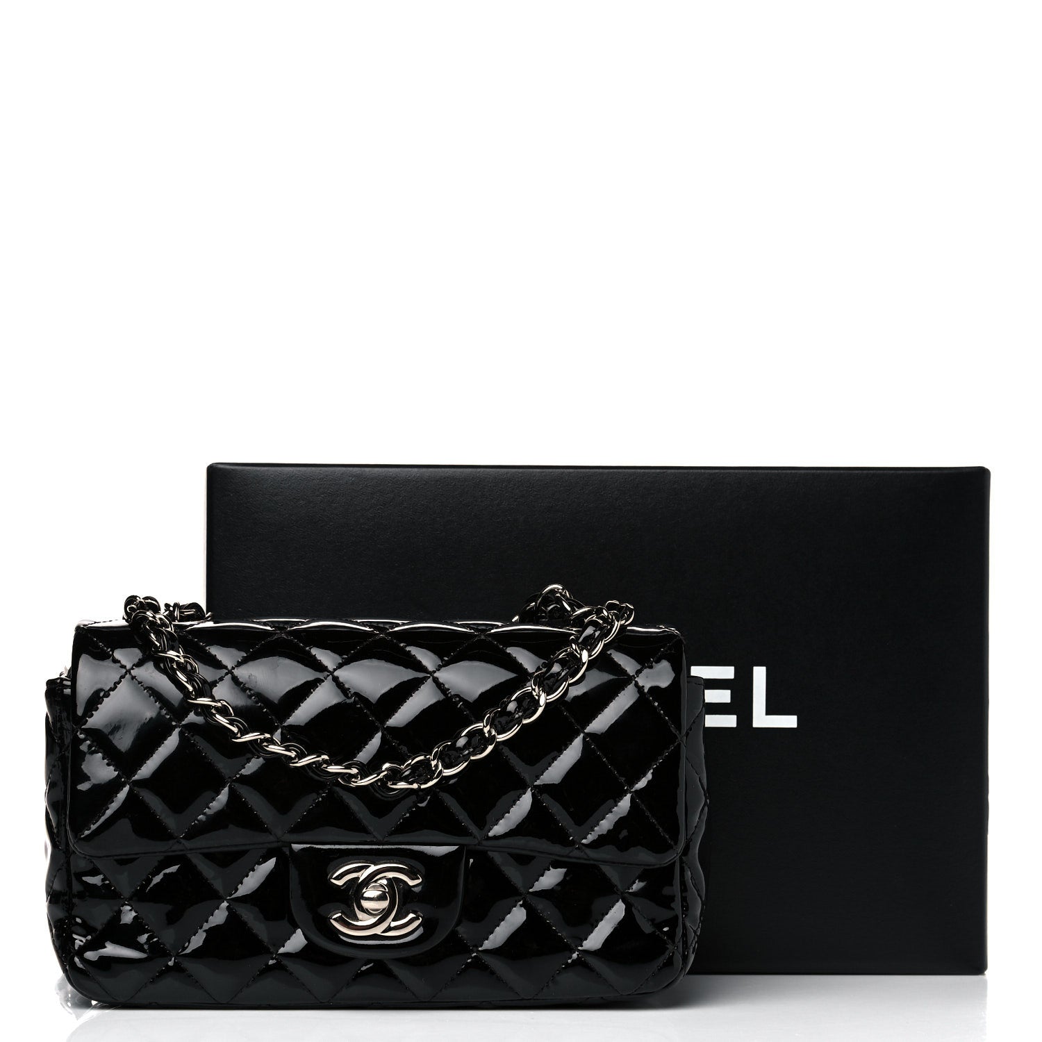 Chanel Patent Calfskin Quilted Mini Rectangular Flap Black 14 of 14