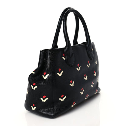 Marc Jacobs Grained Calfskin Embellished Tulip Print Tote Black Multicolor 3 of 10