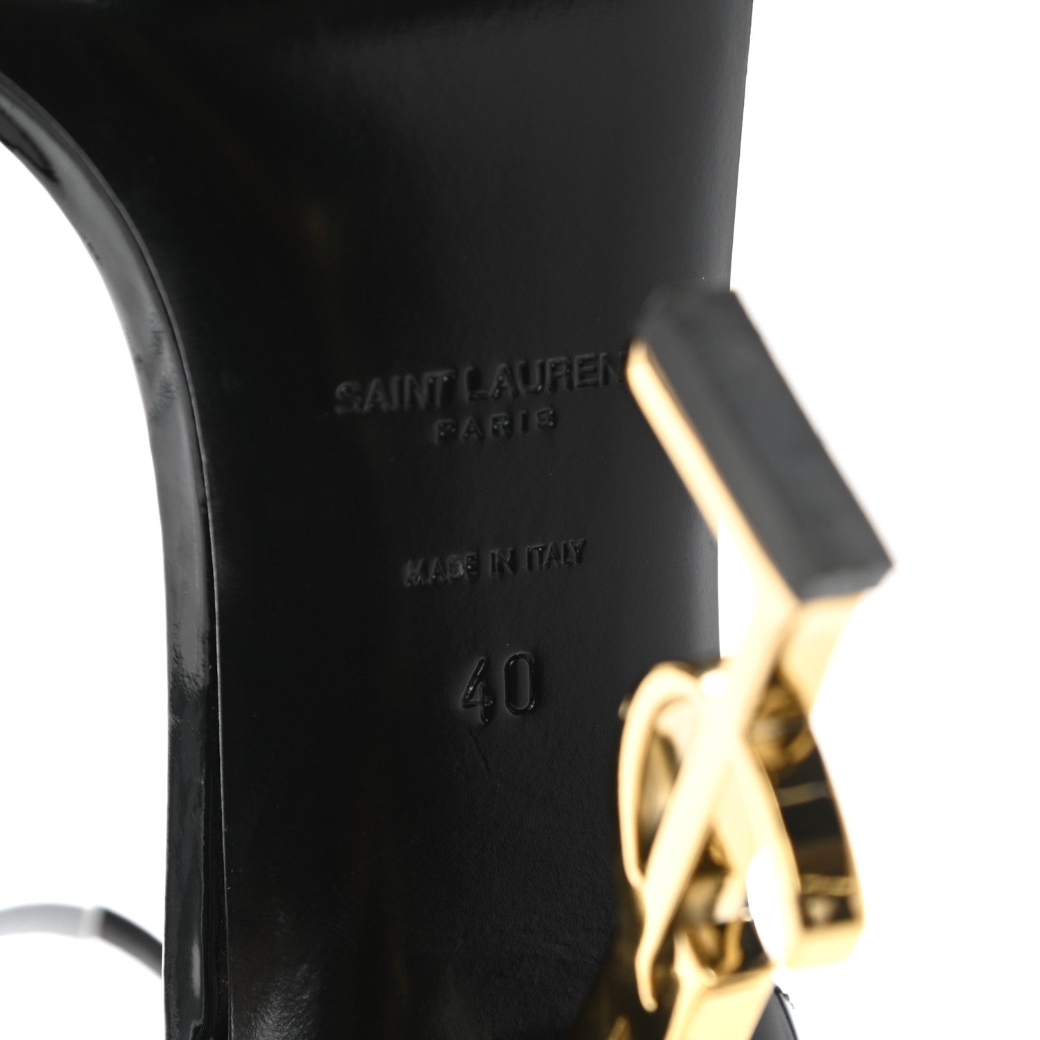Saint Laurent Patent Calfskin Opyum 110 Sandals 40 Black Gold 6 of 9