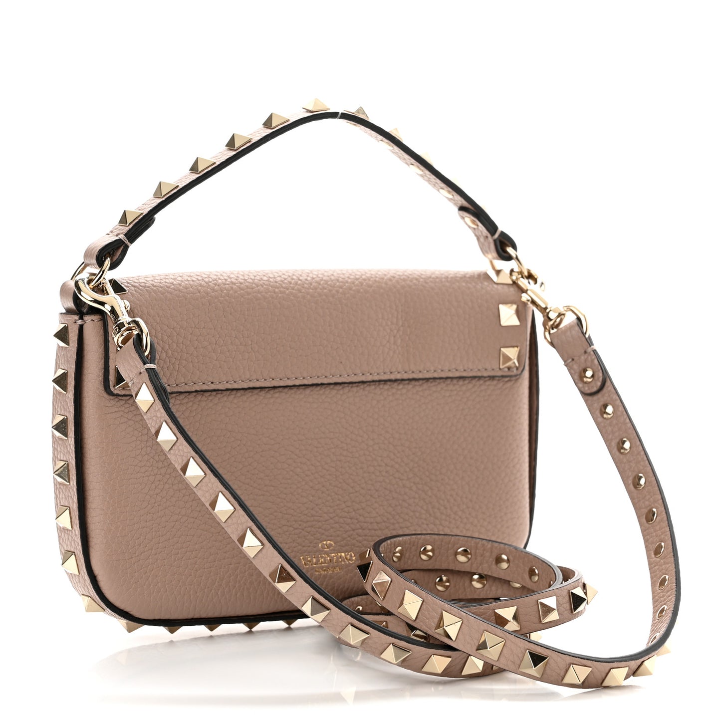 Grainy Calfskin Rockstud Crossbody Pouch Poudre