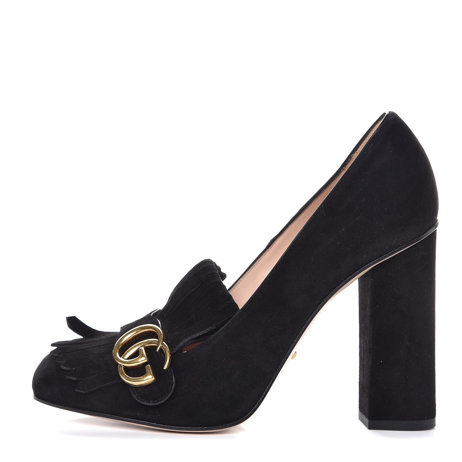 Gucci Kid Scamosciato GG Marmont Fringe 105mm Loafer Pumps 41 Black 1 of 9