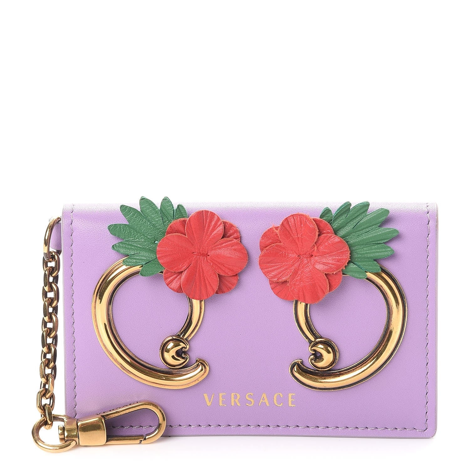Versace Calfskin Flower Barocco Coin Pouch Violet 1 of 9