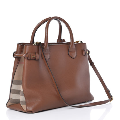 Burberry Derby Calfskin House Check Medium Banner Tote Tan 4 of 9