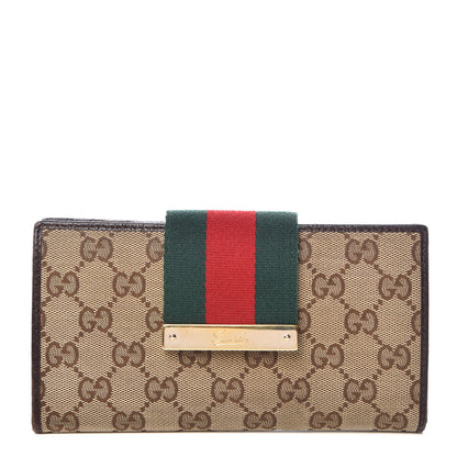Gucci Monogram Calfskin Ladies Web Continental Wallet Beige Ebony Cocoa 1 of 12