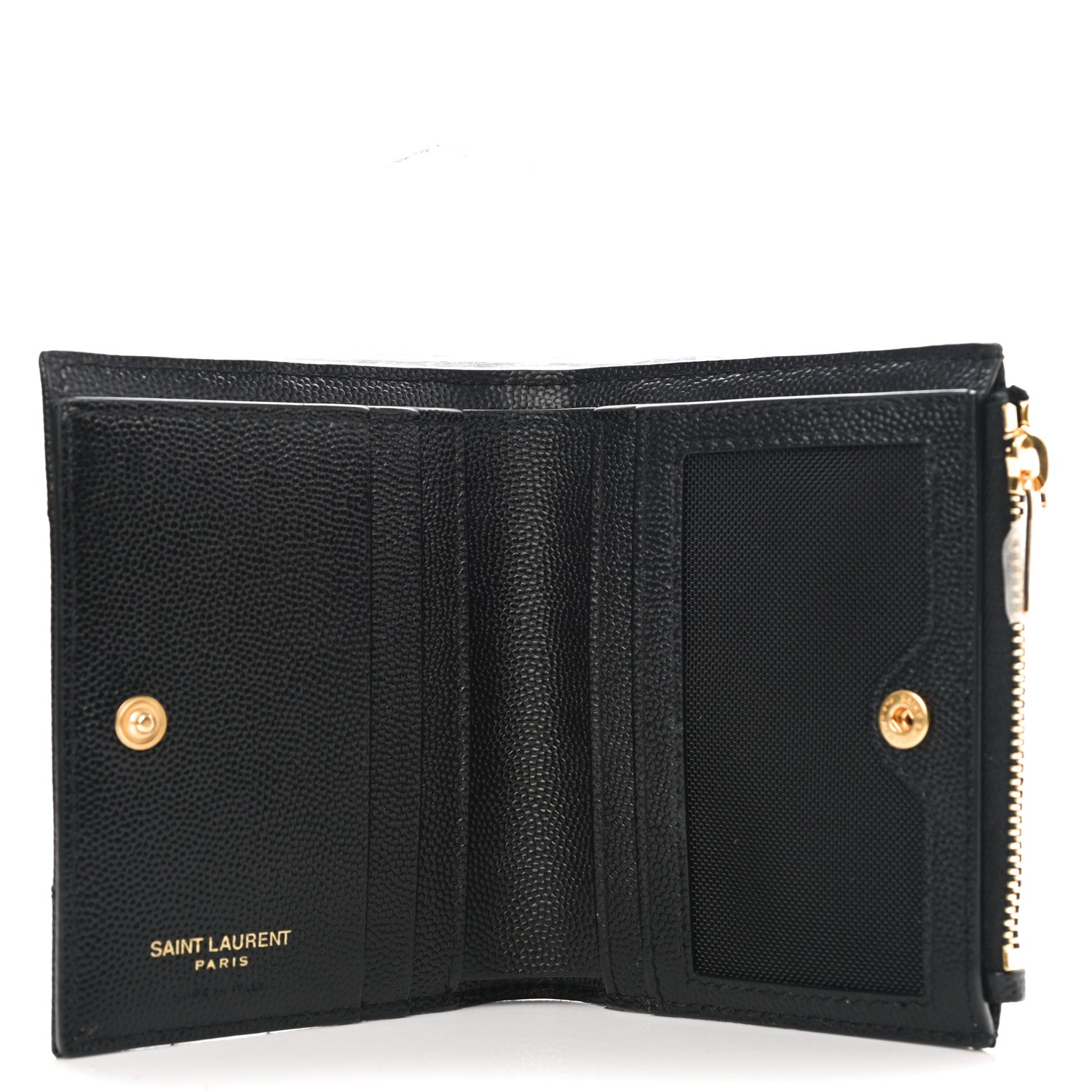 Saint Laurent Grain De Poudre Matelasse Chevron Monogram Zipped Card Case Black 4 of 6