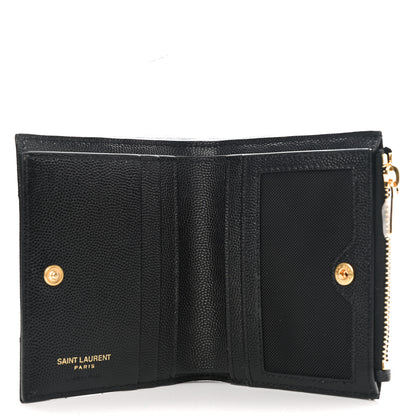 Saint Laurent Grain De Poudre Matelasse Chevron Monogram Zipped Card Case Black 4 of 6