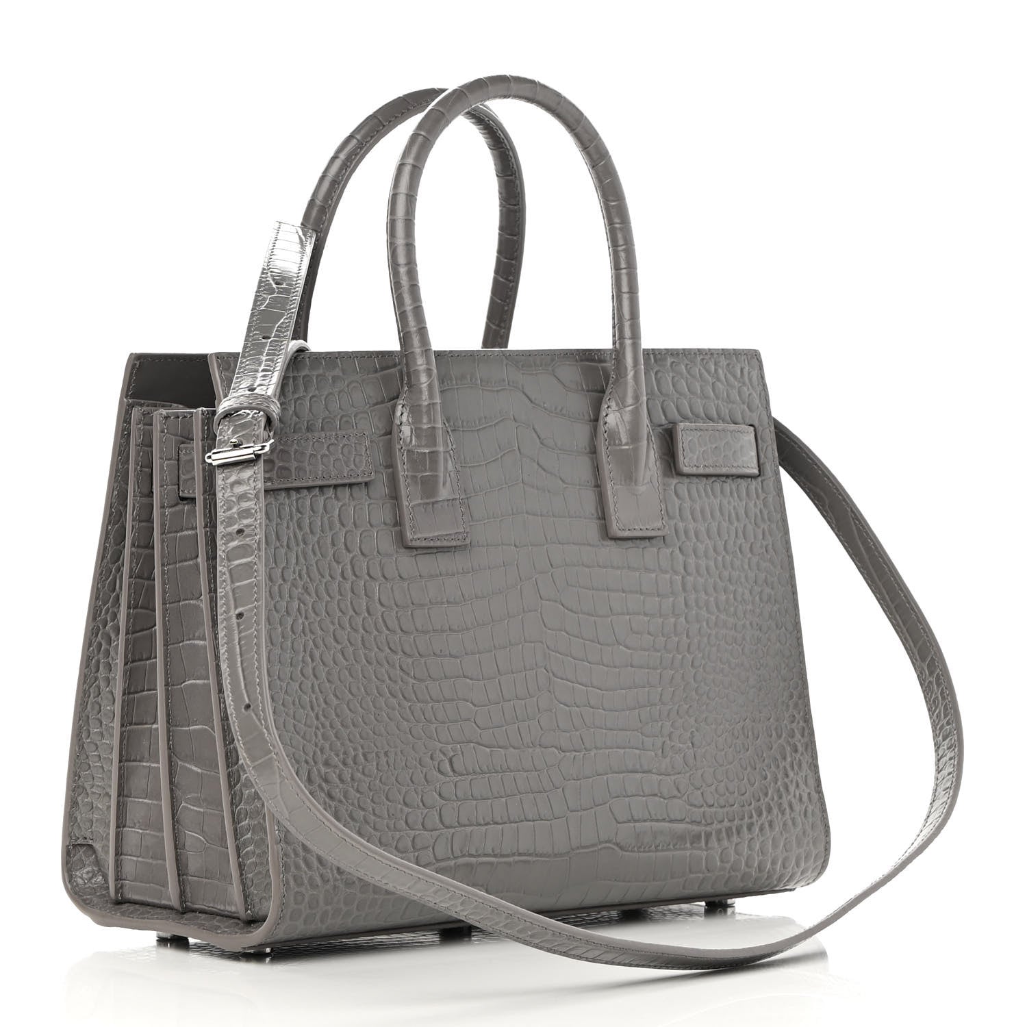 Saint Laurent Calfskin Crocodile Embossed Baby Sac De Jour Fog 3 of 14