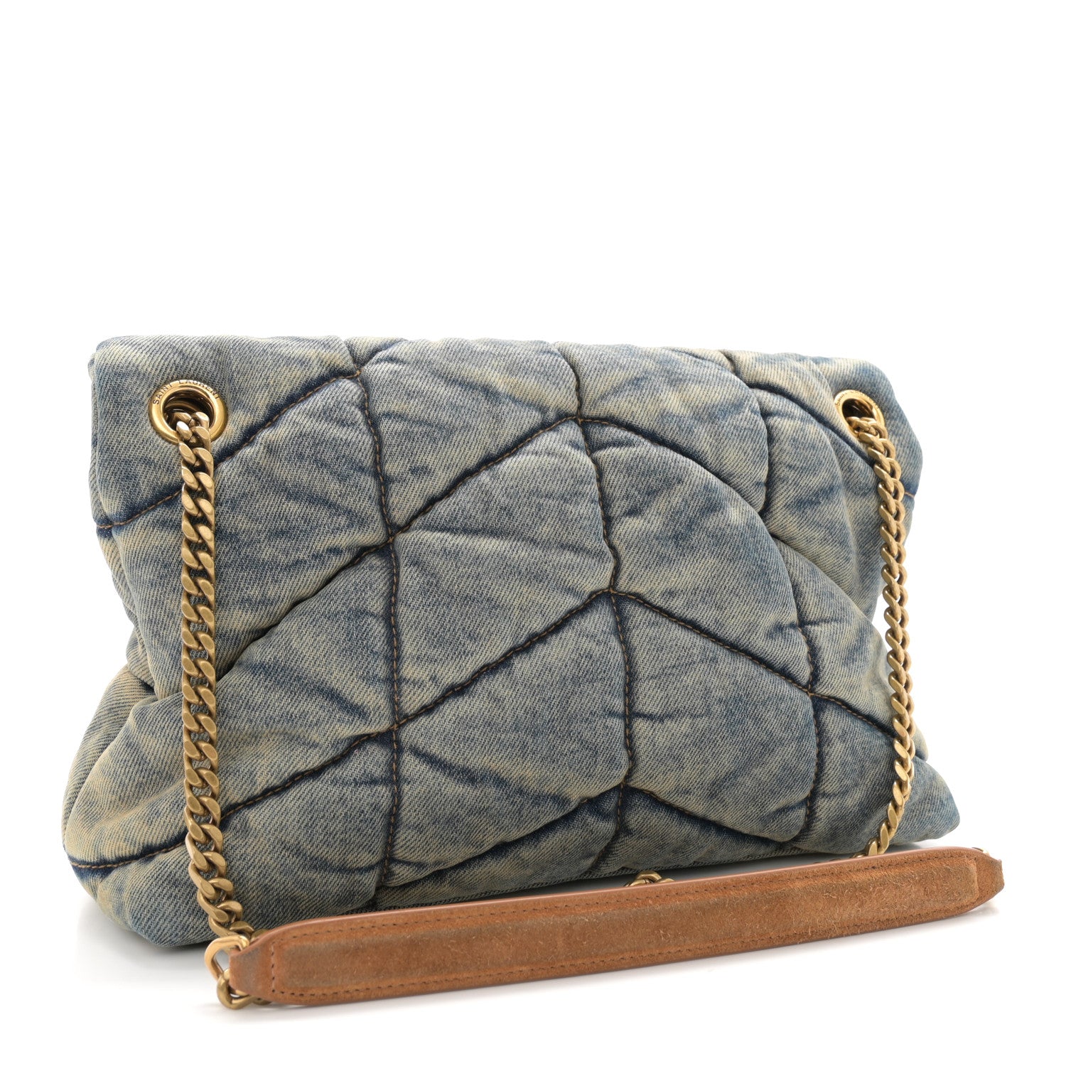 Saint Laurent Denim Quilted Small Loulou Puffer Monogram Chain Satchel Blue Cinnamon 3 of 13