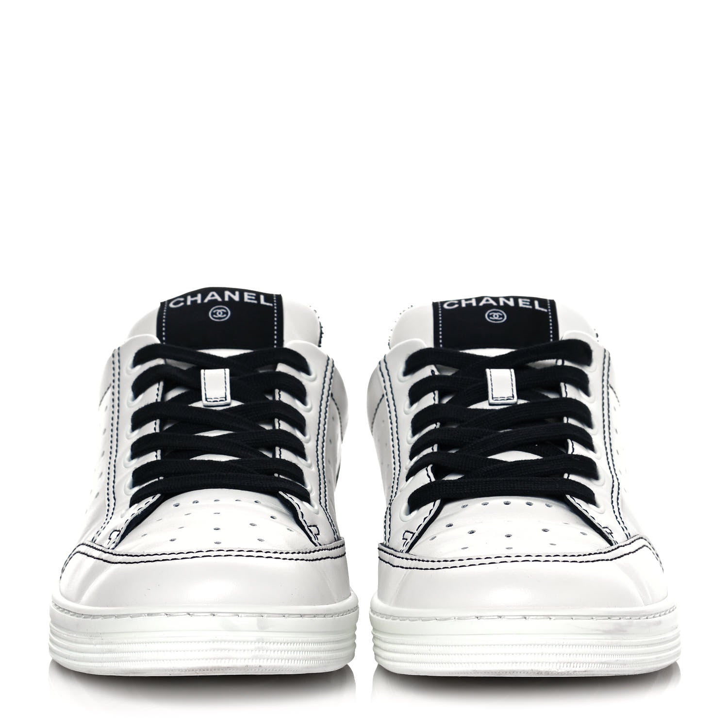 Chanel Calfskin Womens Logo Sneakers 41 White Black 2 of 12