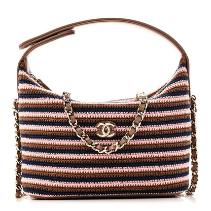 Chanel Crochet Lambskin Coco Crochet Hobo Clutch With Chain Brown Pink Navy 1 of 10