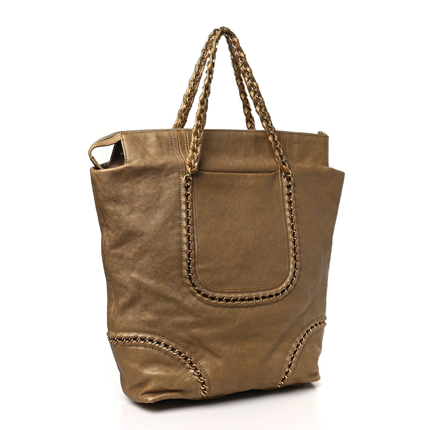 Metallic Calfskin Luxe Ligne Tote Gold