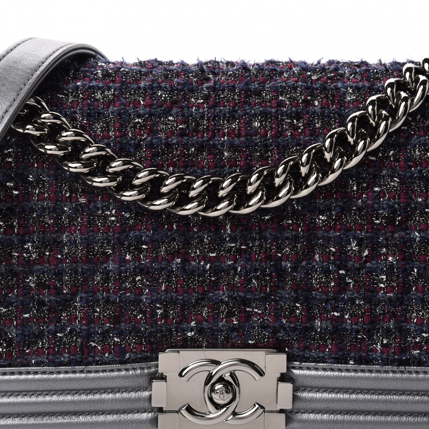 Tweed Metallic Lambskin Medium Boy Flap Silver