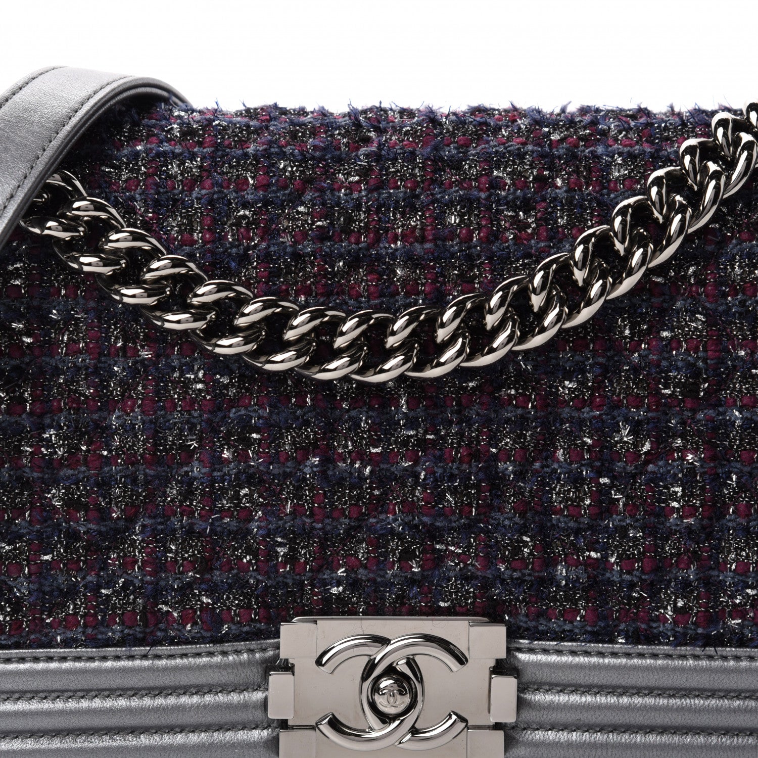 Chanel Tweed Metallic Lambskin Medium Boy Flap Silver 13 of 14