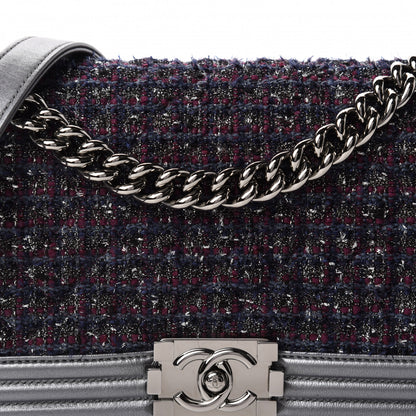 Chanel Tweed Metallic Lambskin Medium Boy Flap Silver 13 of 14