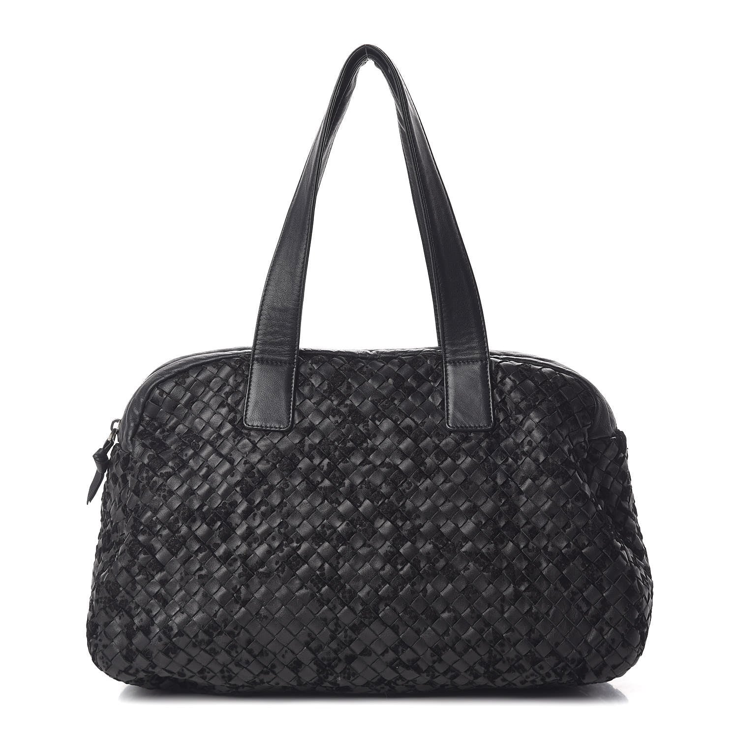 Bottega Veneta Nappa Intrecciato Velvet Embellished Top Handle Bag Black 1 of 13
