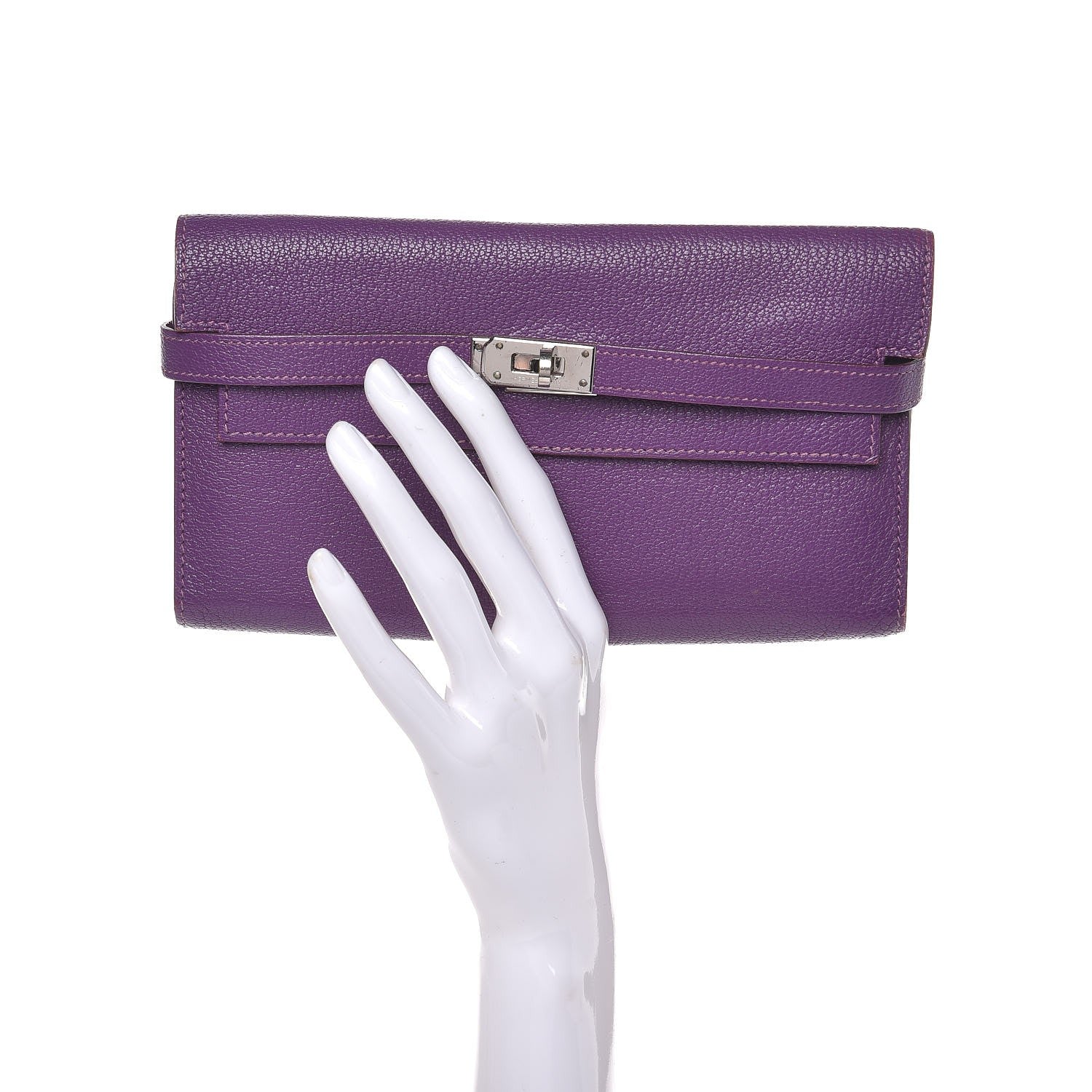 Hermes Chevre Mysore Kelly Longue Wallet Violet 2 of 15