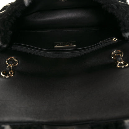 Chanel Shearling Lambskin Large Fluffy Tartan Single Flap Black White 4 of 11