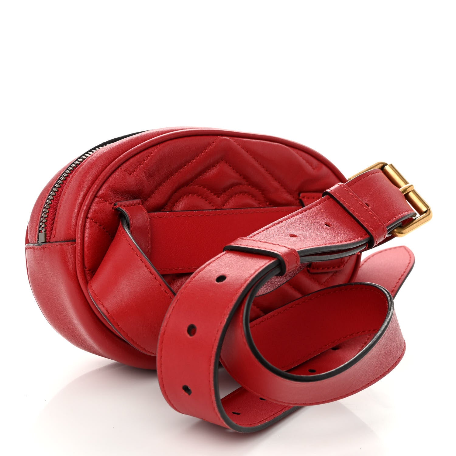 Gucci Calfskin Matelasse GG Marmont Belt Bag 95 38 Hibiscus Red 3 of 12