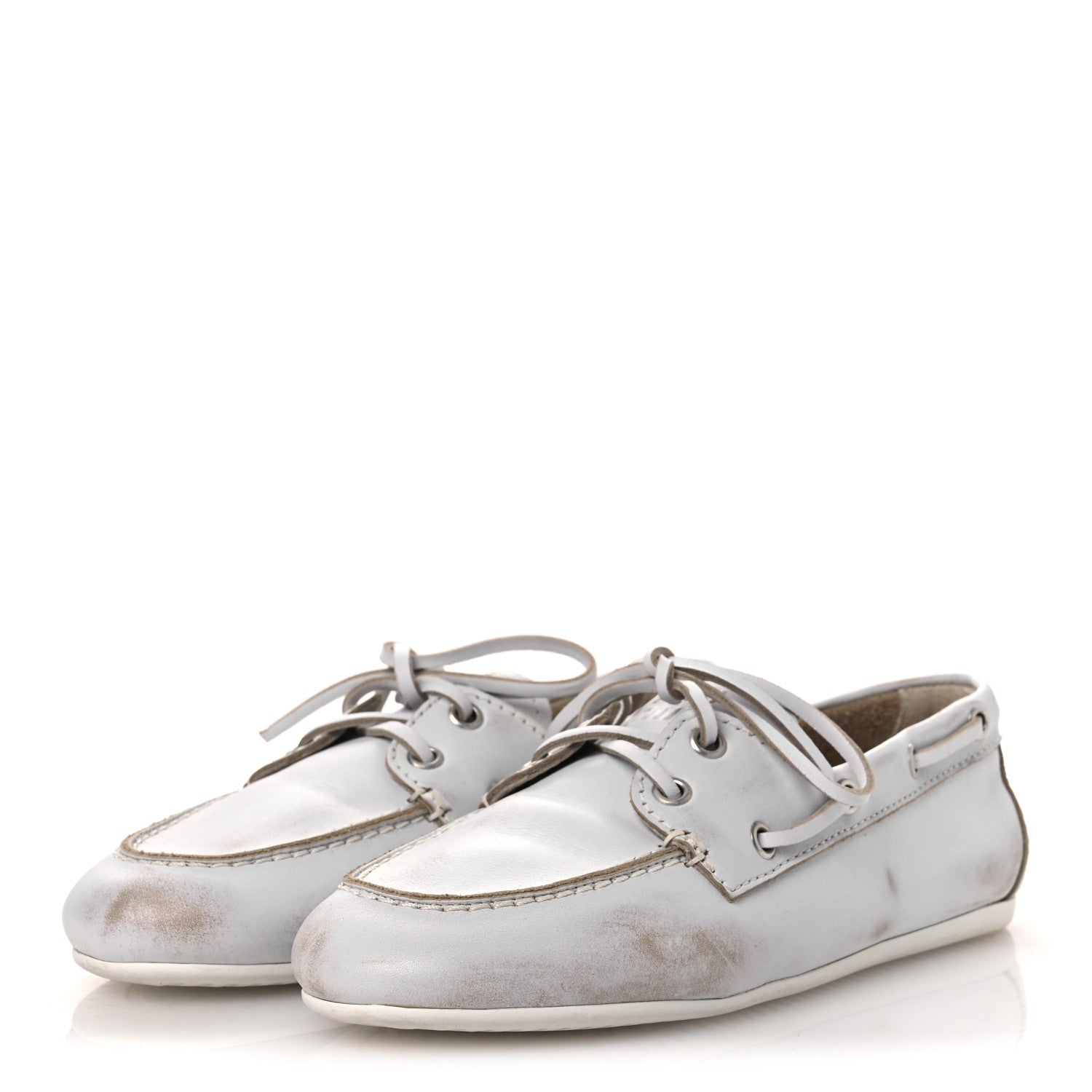 Miu Miu Vitello Deco Boat Loafers 37 White 4 of 13