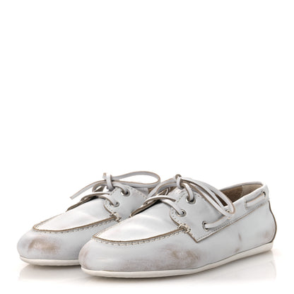 Miu Miu Vitello Deco Boat Loafers 37 White 4 of 13